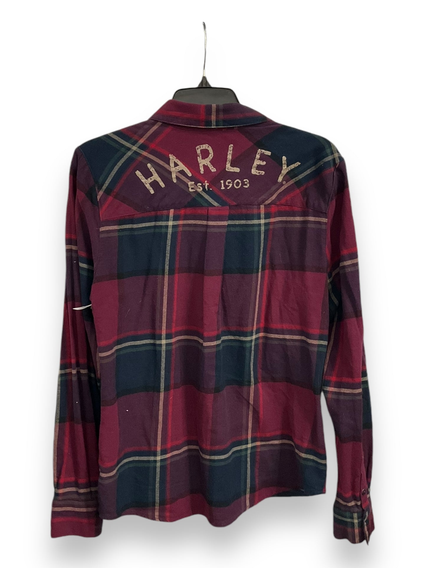 Top Long Sleeve By Harley Davidson In Plaid Pattern, Size: M