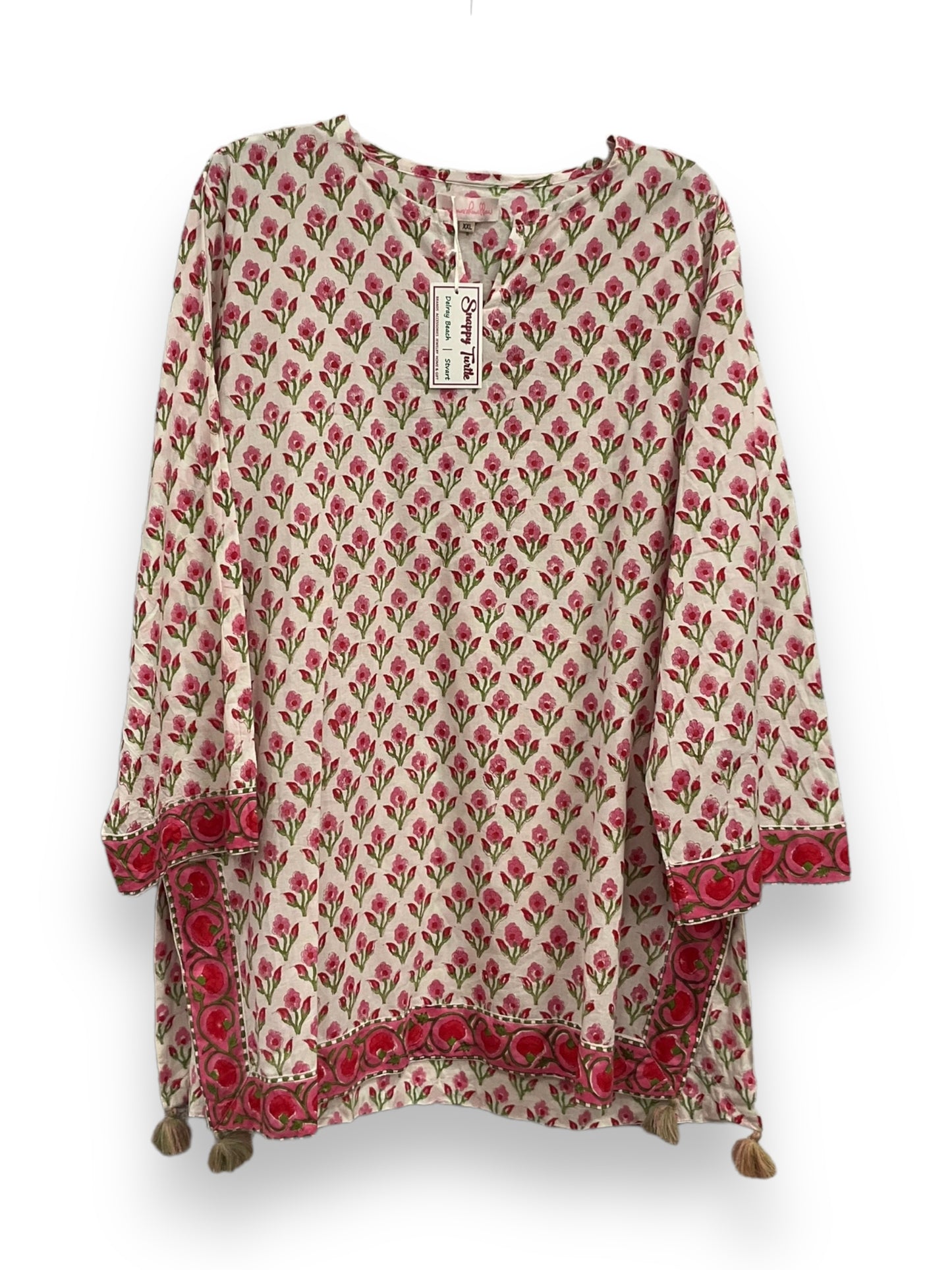 Floral Print Tunic 3/4 Sleeve Cma, Size Xxl