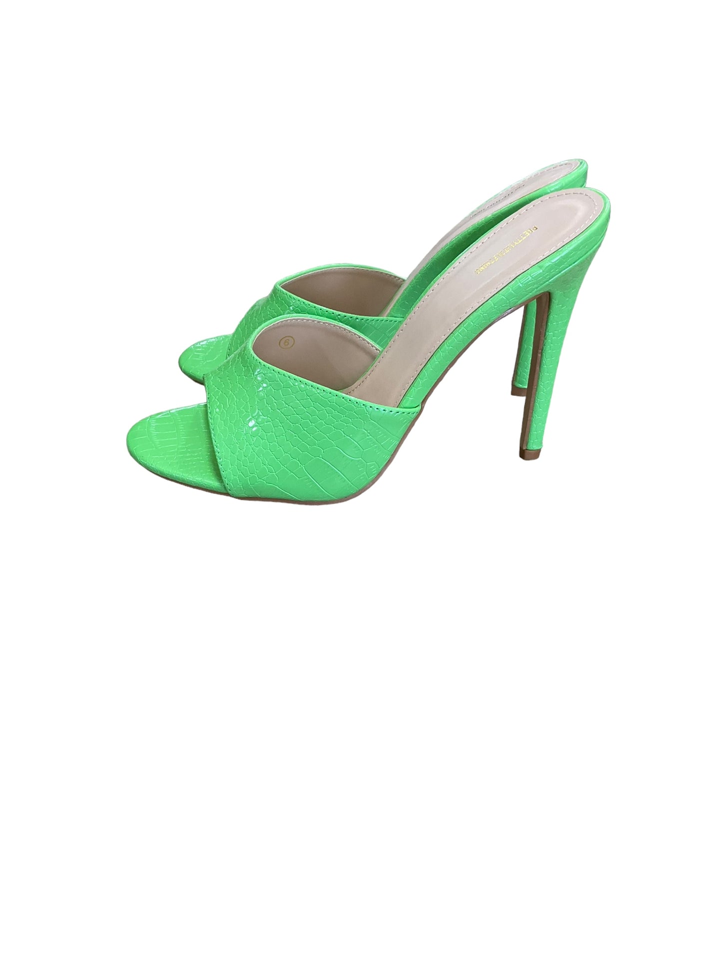 Green Sandals Heels Stiletto Pretty Little Thing, Size 9