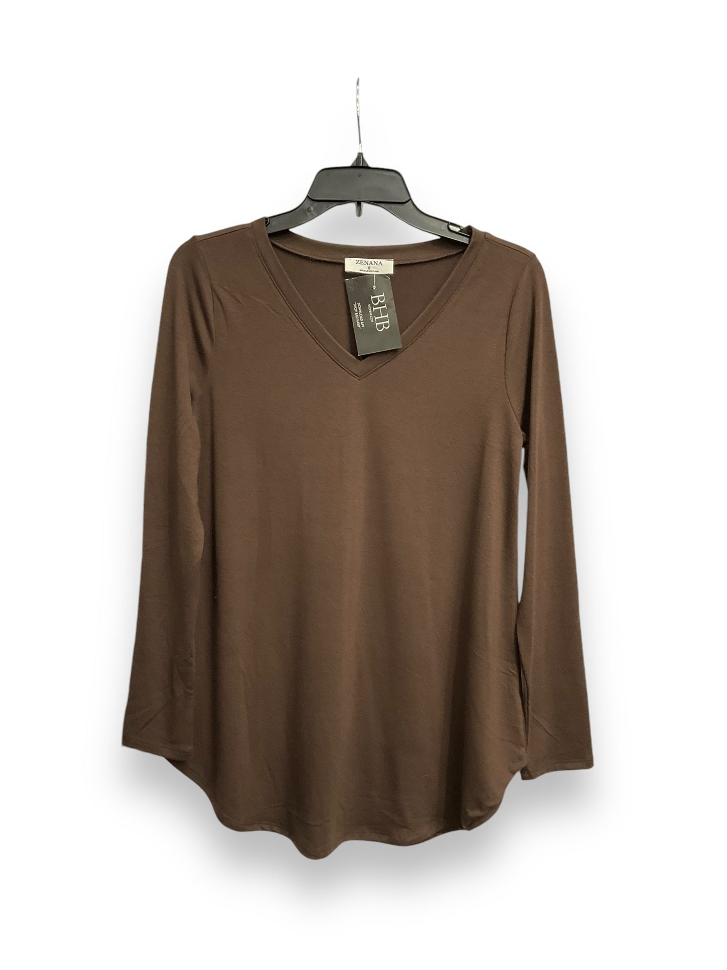 Top Long Sleeve Basic By Zenana Outfitters In Brown, Size: S