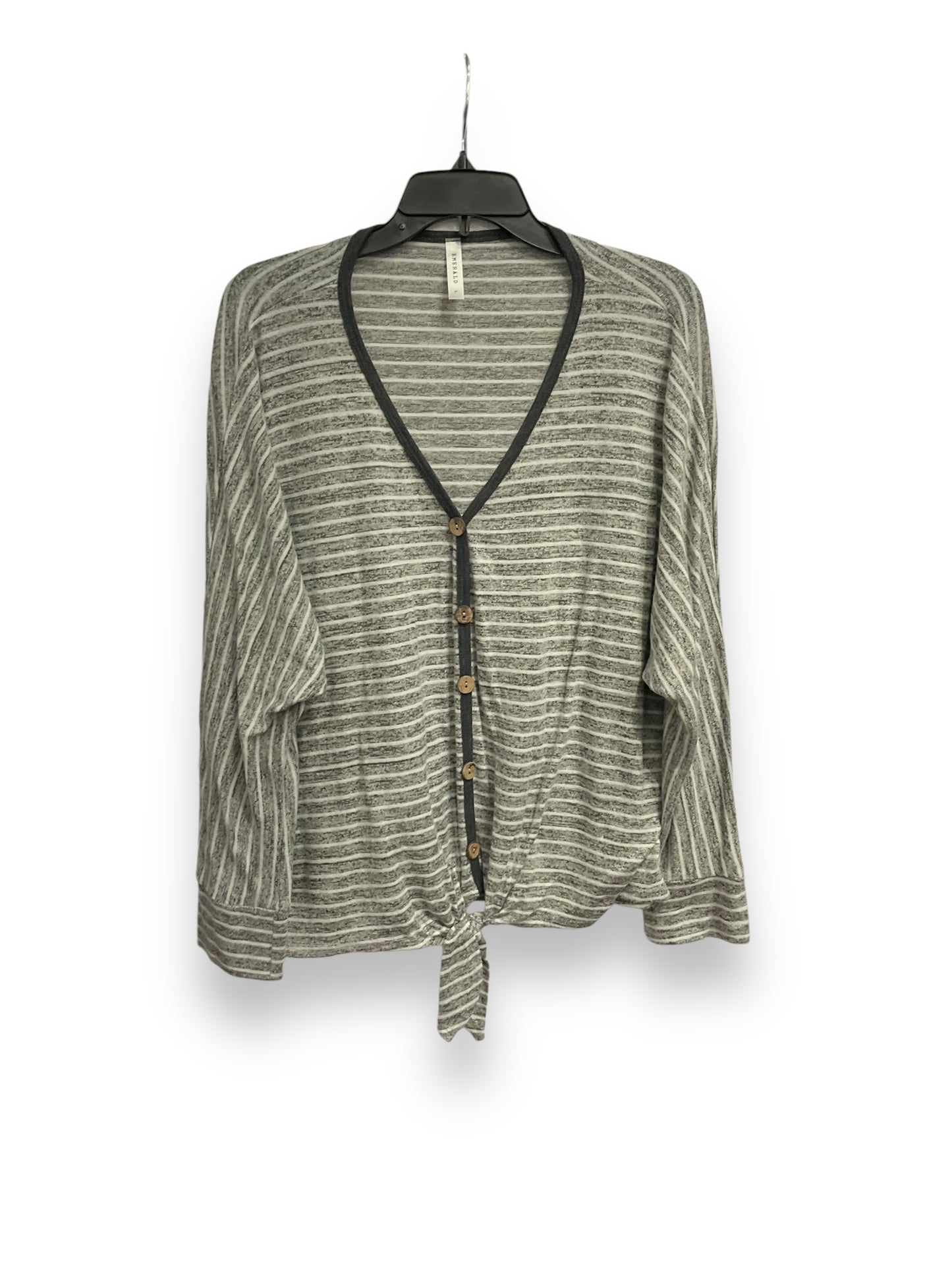 Top Long Sleeve By Emerald In Striped Pattern, Size: L