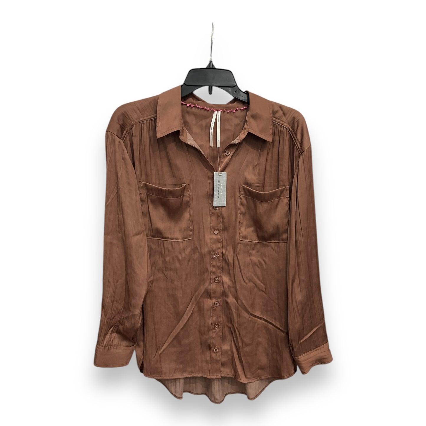 Blouse Long Sleeve By Anthropologie In Brown, Size: Mp