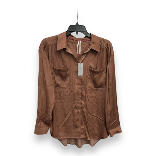 Blouse Long Sleeve By Anthropologie In Brown, Size: Mp