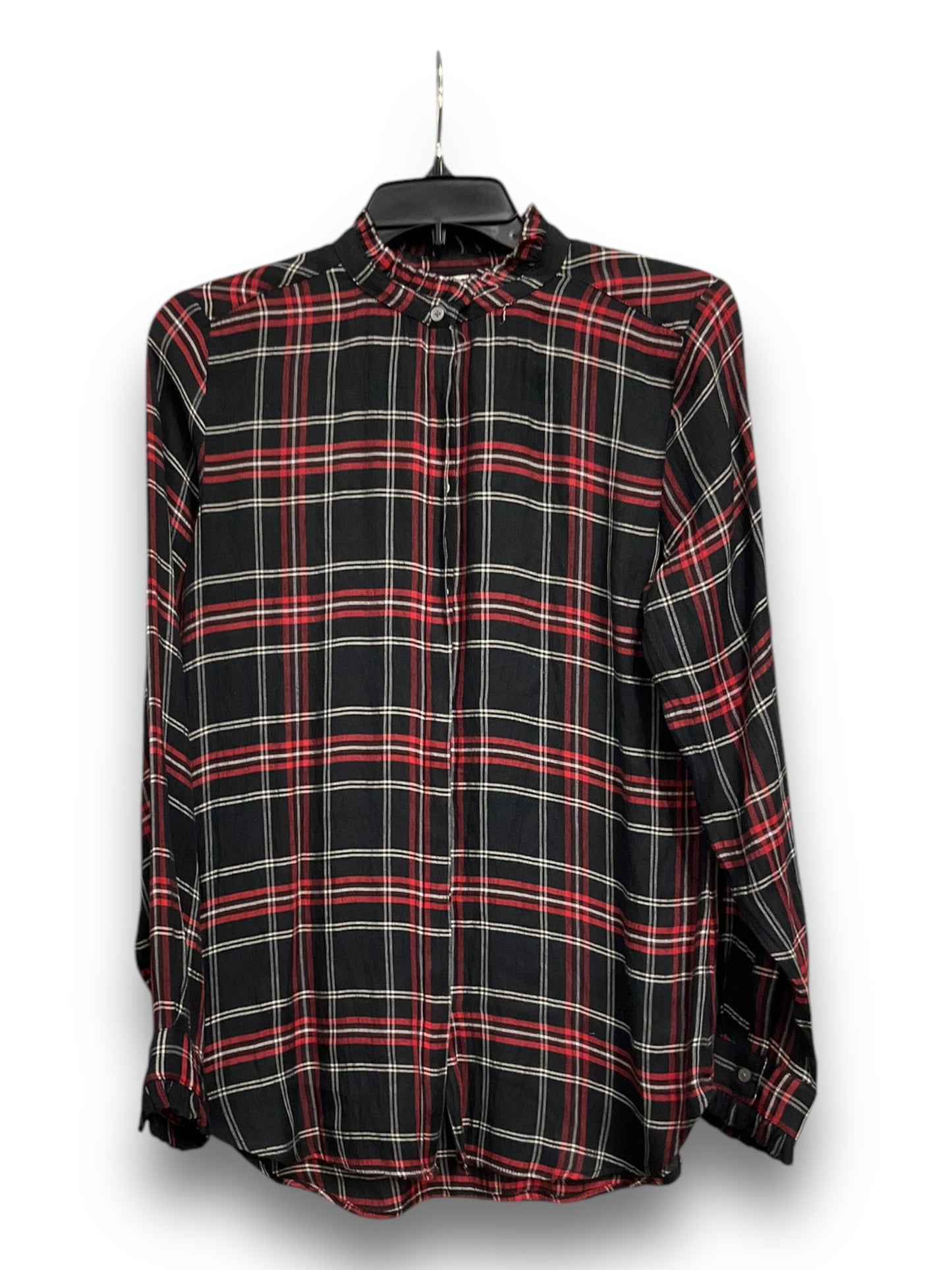 Blouse Long Sleeve By Loft In Plaid Pattern, Size: S