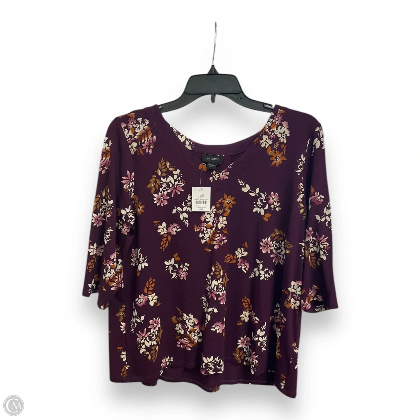 Top 3/4 Sleeve Basic By J. Jill In Floral Print, Size: Mp