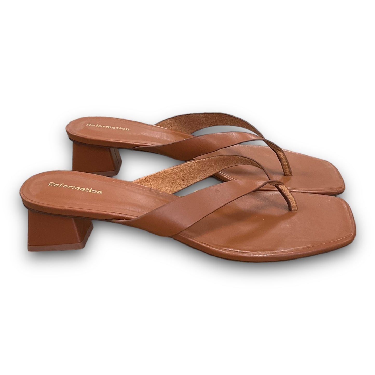 Brown Sandals Heels Block Reformation, Size 8