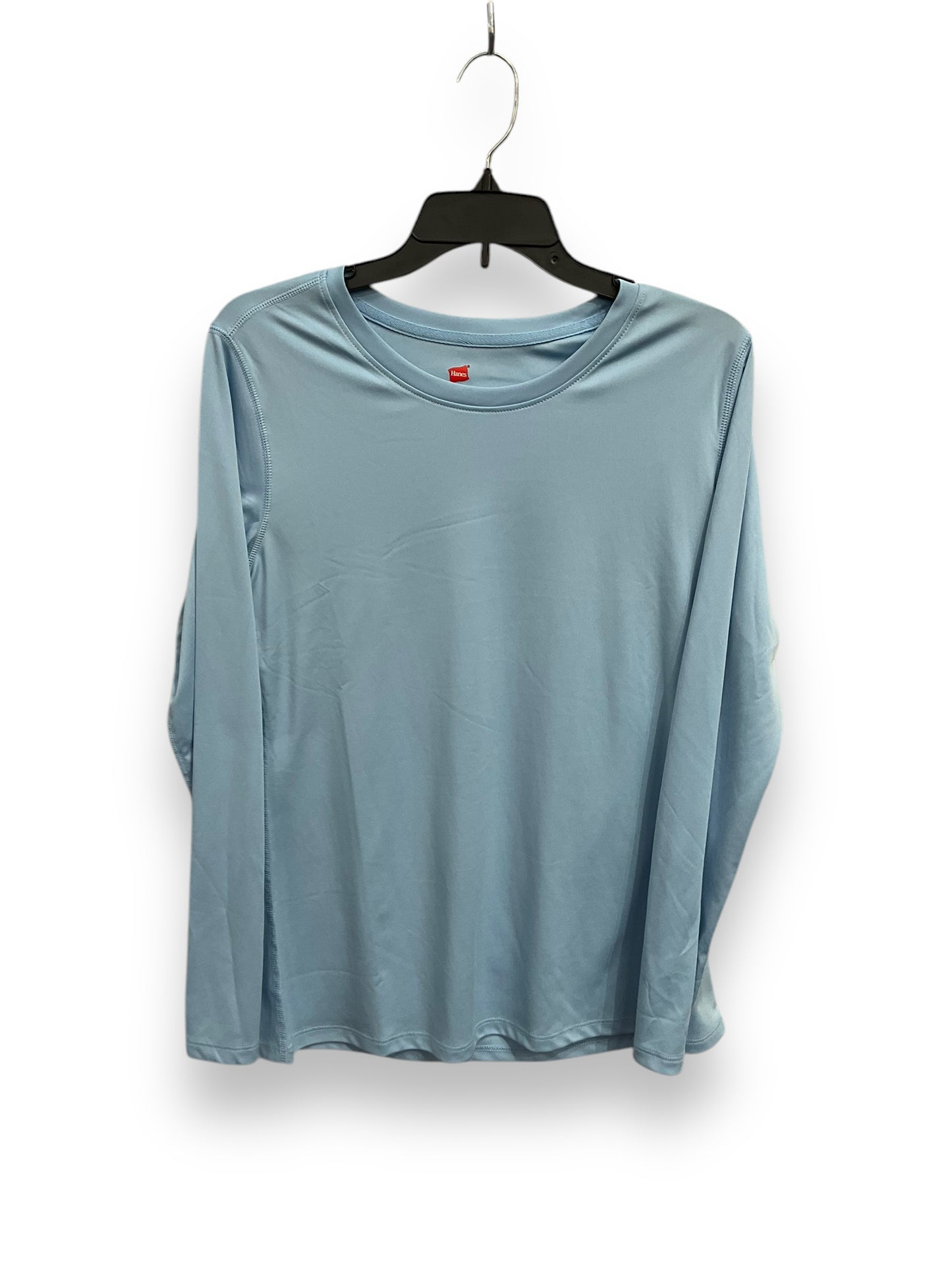 Athletic Top Long Sleeve Collar By Hanes In Blue, Size: L