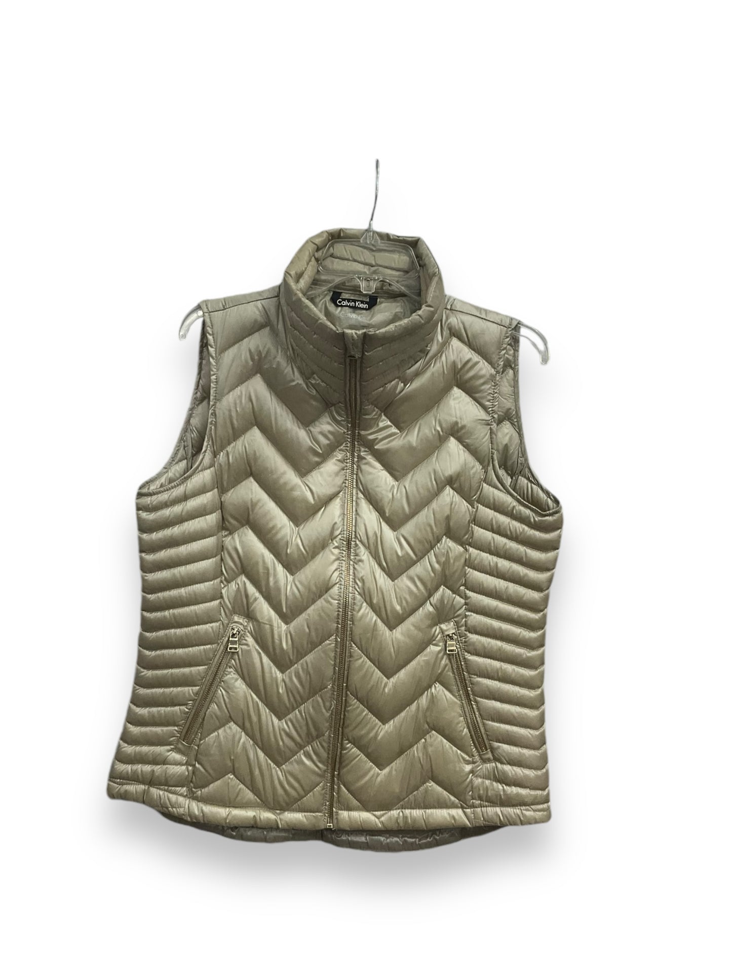 Vest Puffer & Quilted By Calvin Klein In Gold, Size: L