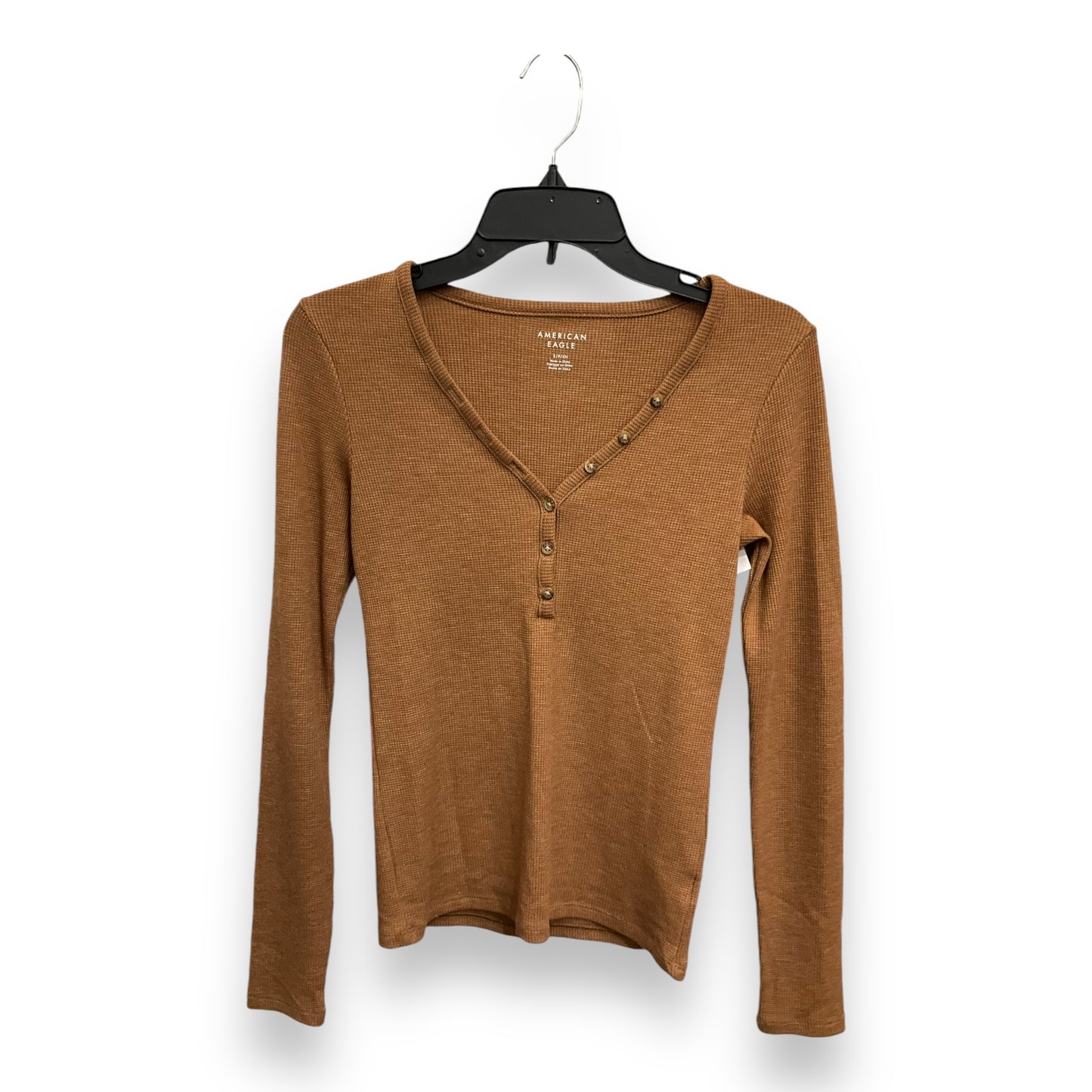 Top Long Sleeve By American Eagle In Brown, Size: S