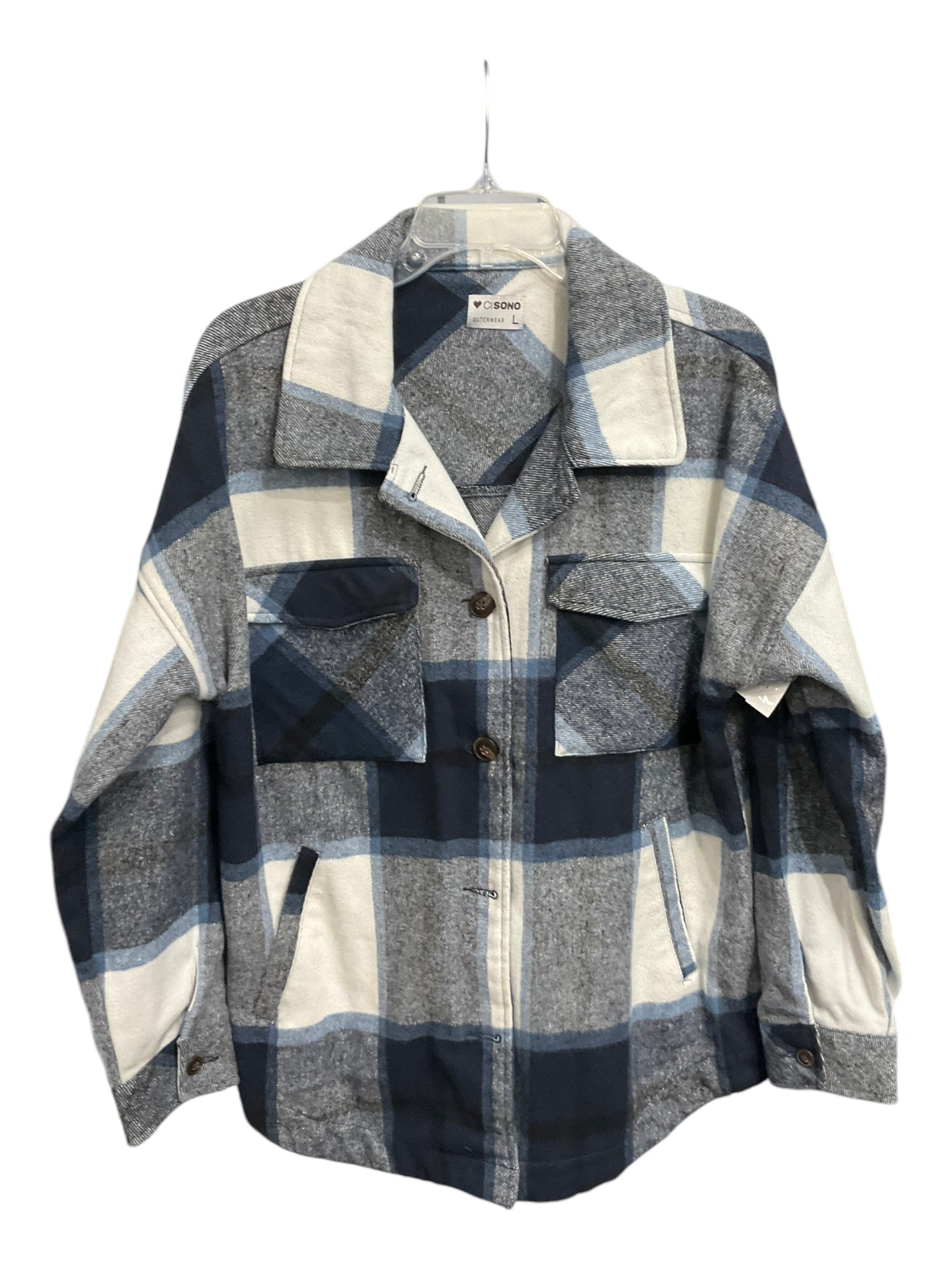 Jacket Shirt By Ci Sono In Plaid Pattern, Size: L