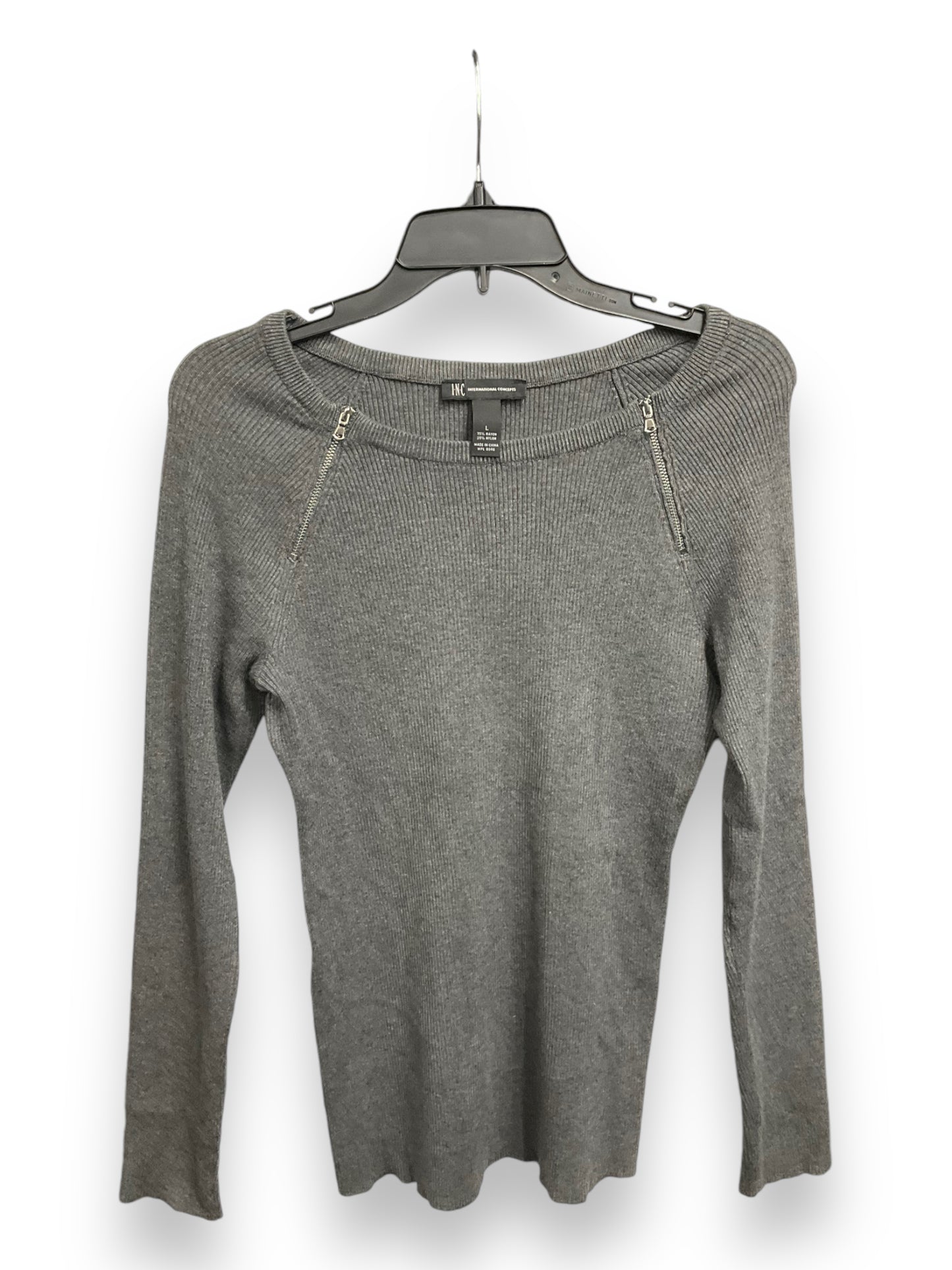 Top Long Sleeve By Inc In Grey, Size: L