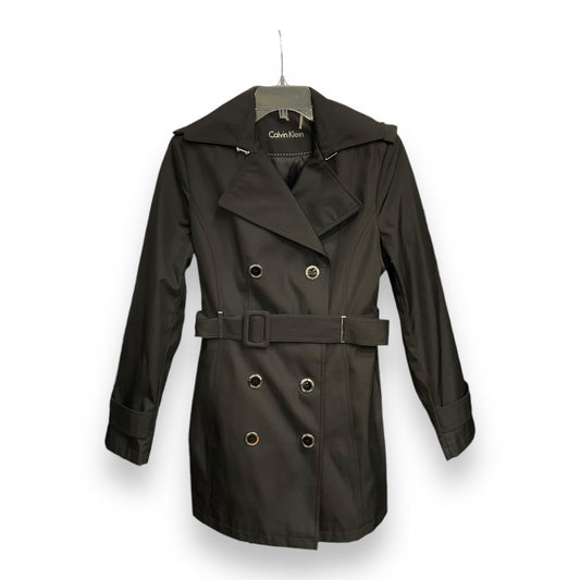 Coat Trench Coat By Calvin Klein In Black, Size: Xs