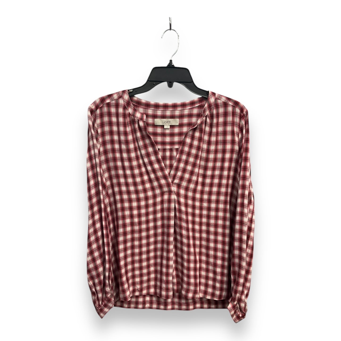 Top Long Sleeve By Loft In Plaid Pattern, Size: S