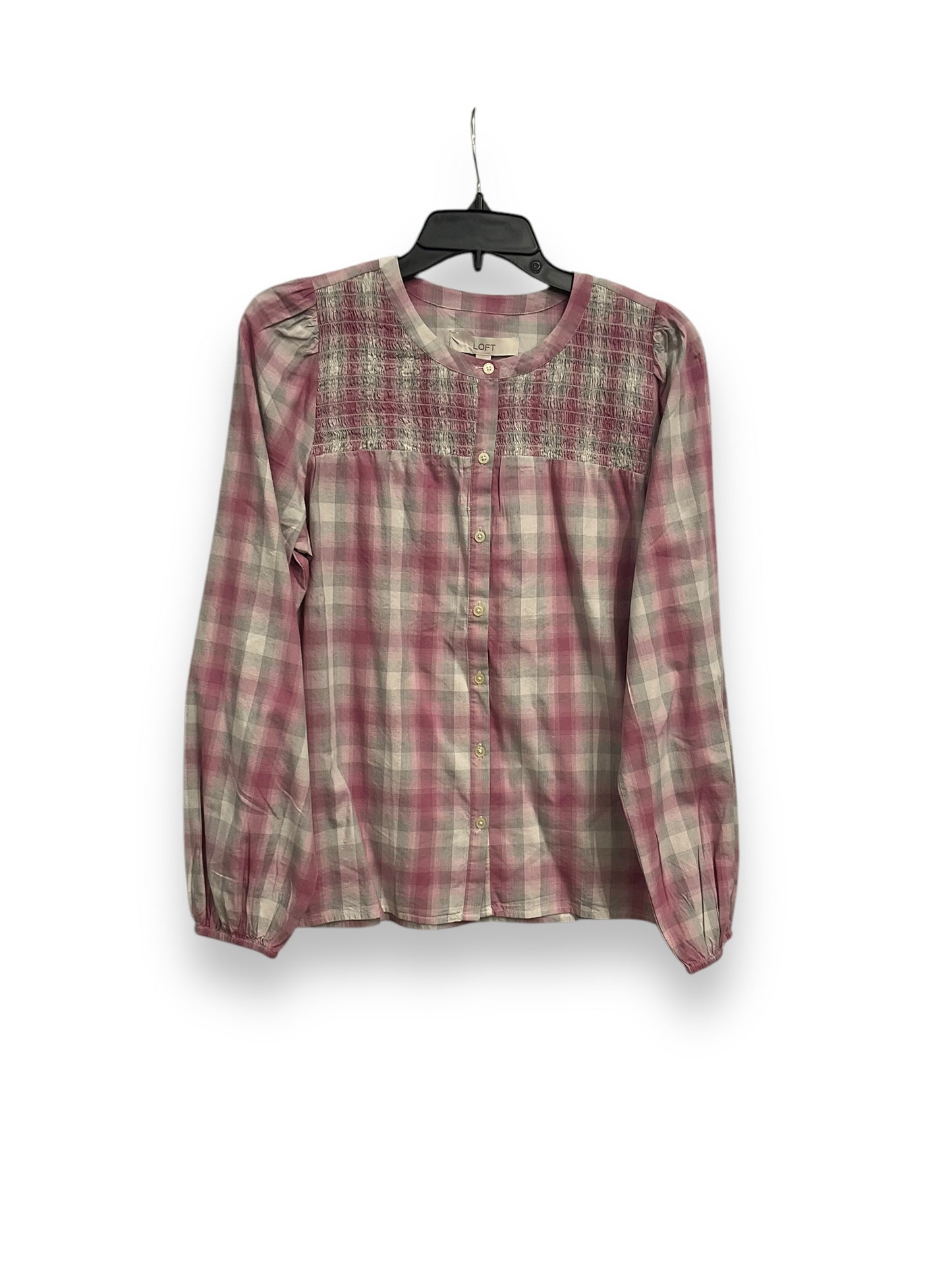 Top Long Sleeve By Loft In Plaid Pattern, Size: S