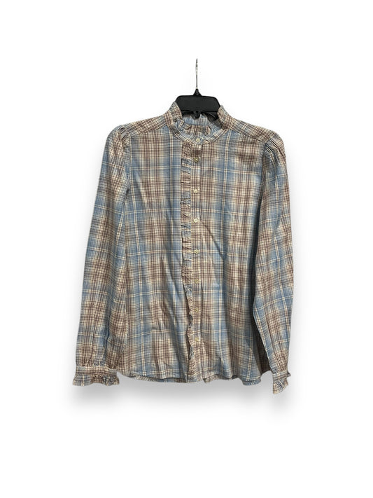 Top Long Sleeve By Loft In Plaid Pattern, Size: S