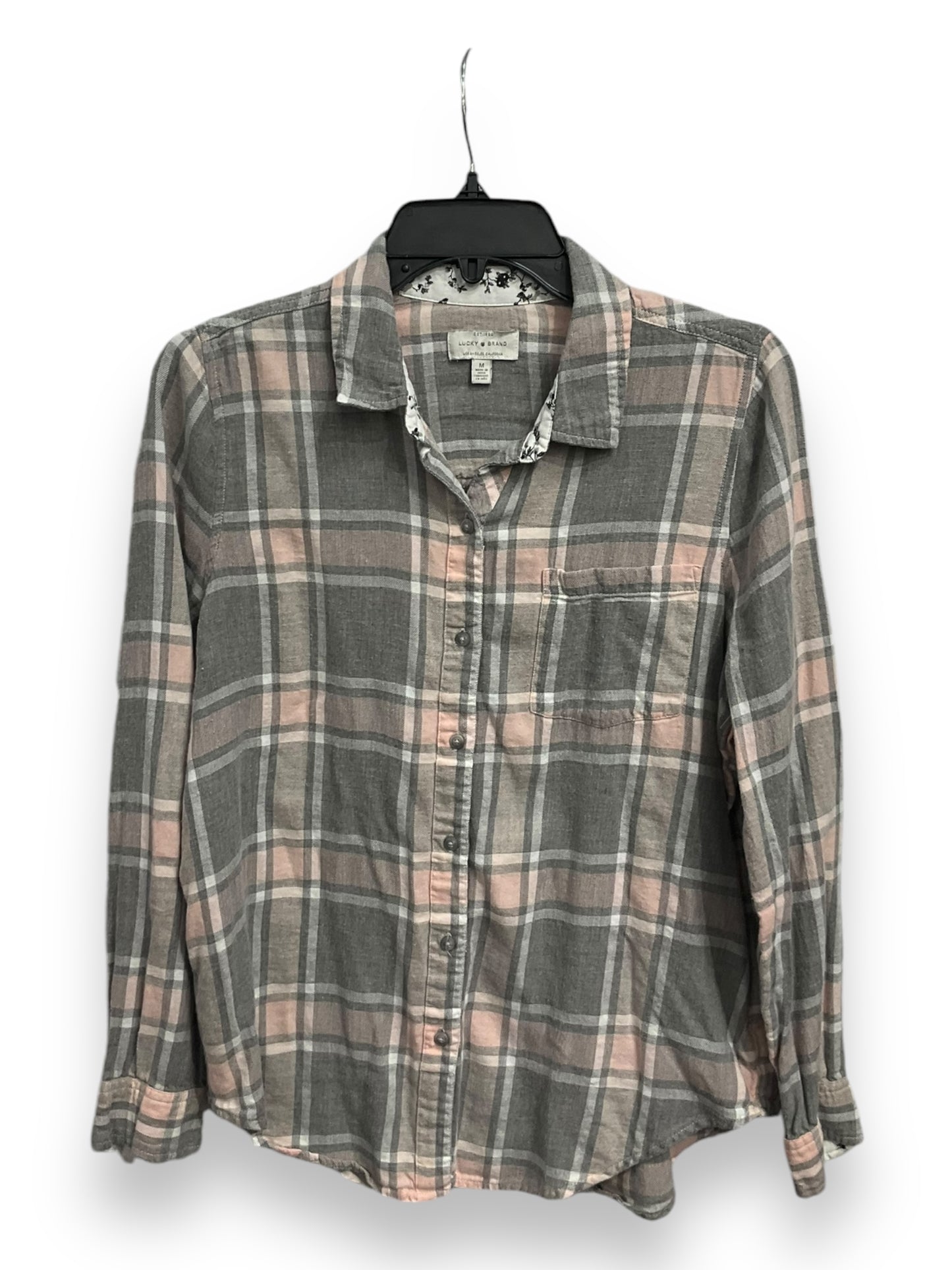 Top Long Sleeve By Lucky Brand In Plaid Pattern, Size: M