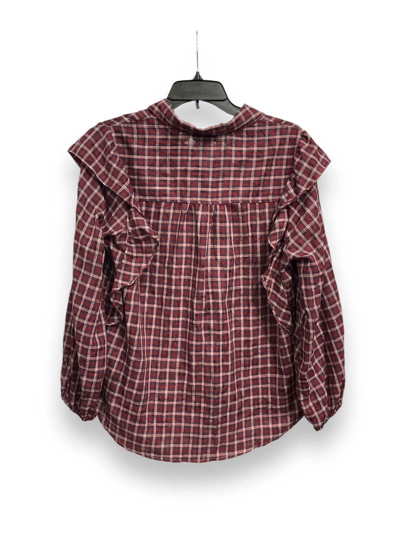 Top Long Sleeve By Jessica Simpson In Plaid Pattern, Size: L