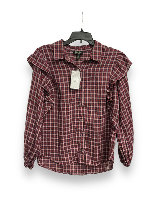 Top Long Sleeve By Jessica Simpson In Plaid Pattern, Size: L