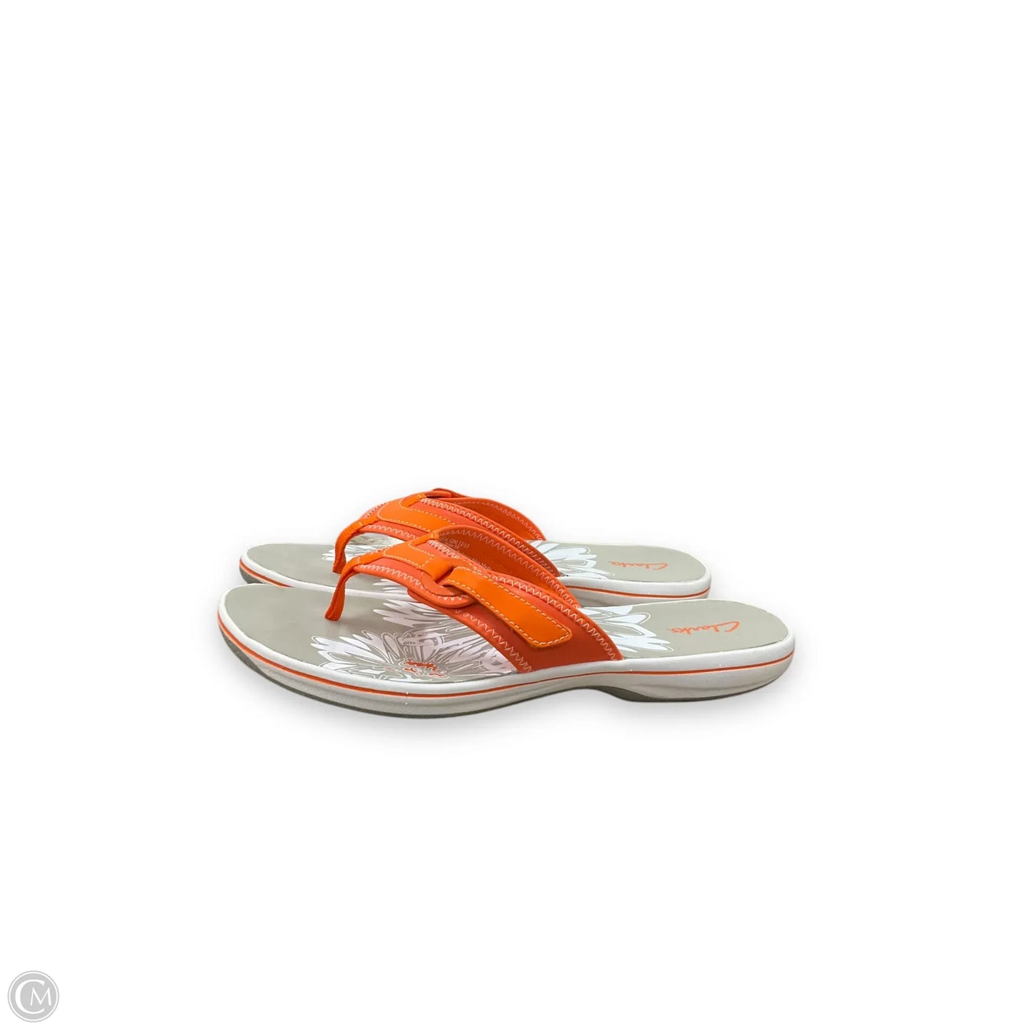 Sandals Flip Flops By Clarks In Grey & Orange, Size: 12