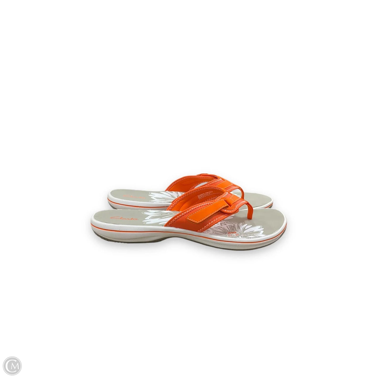 Sandals Flip Flops By Clarks In Grey & Orange, Size: 12