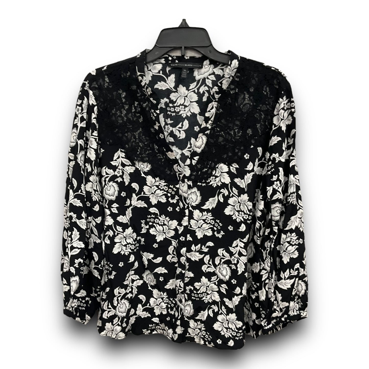 Floral Print Blouse Long Sleeve White House Black Market, Size Xl