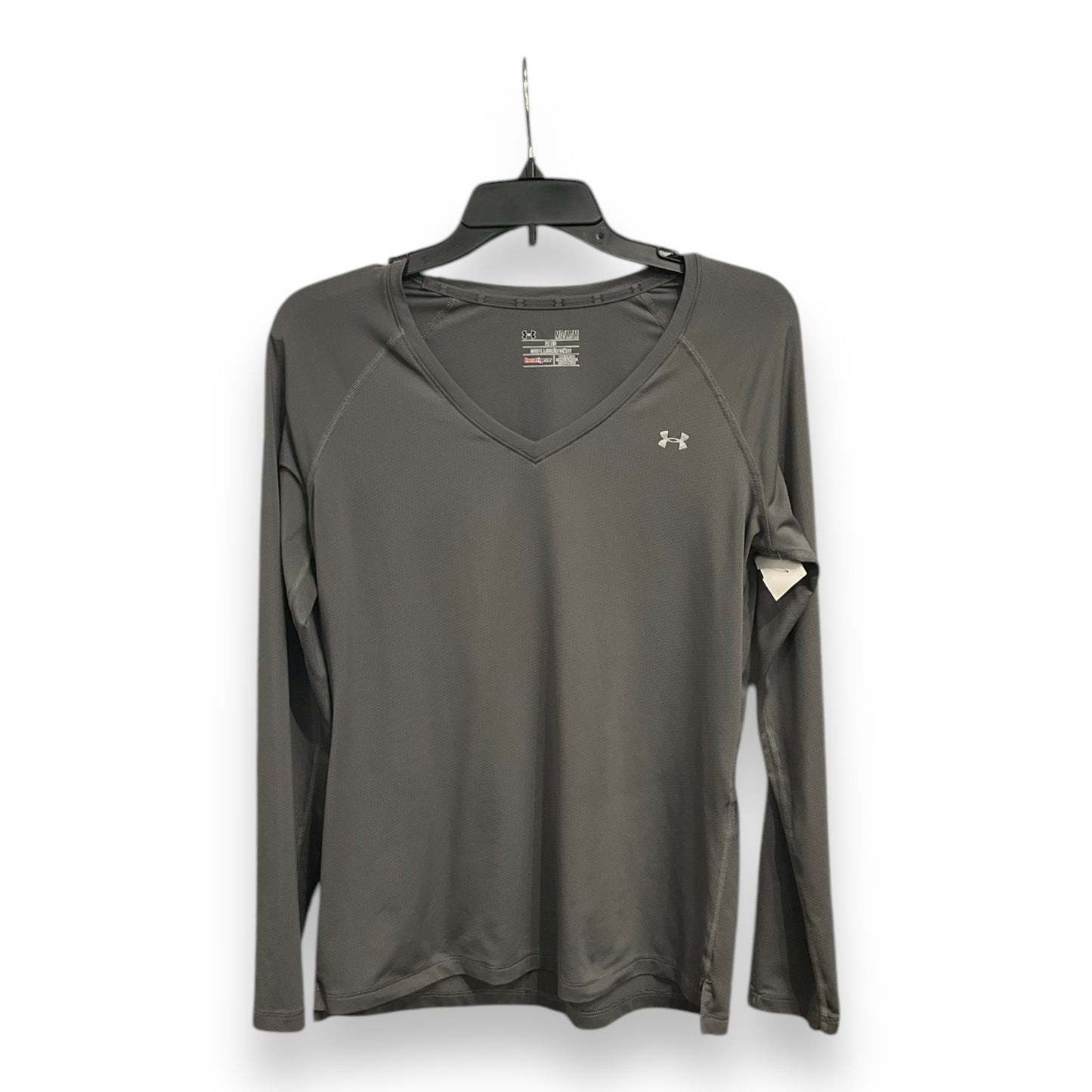 Athletic Top Long Sleeve Collar By Under Armour In Grey, Size: M