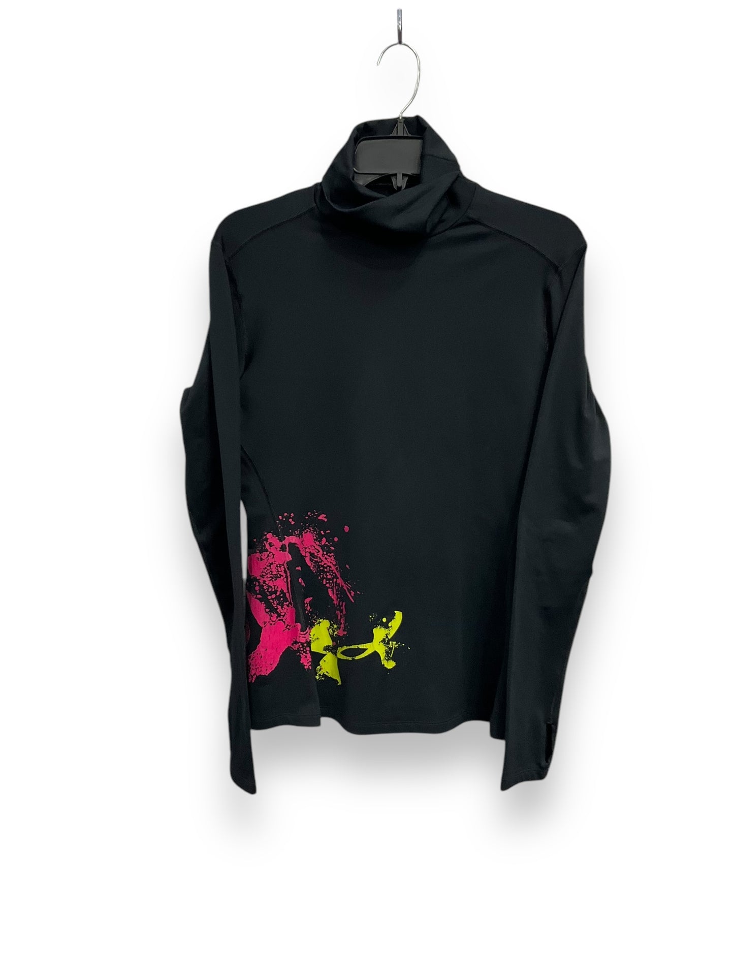 Athletic Top Long Sleeve Collar By Under Armour In Black, Size: L